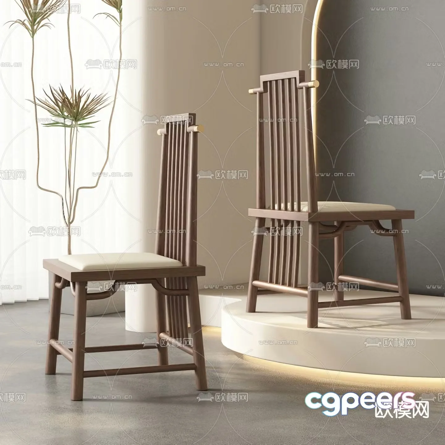 New Chinese style single chair leisure chair wooden chair 3d model
