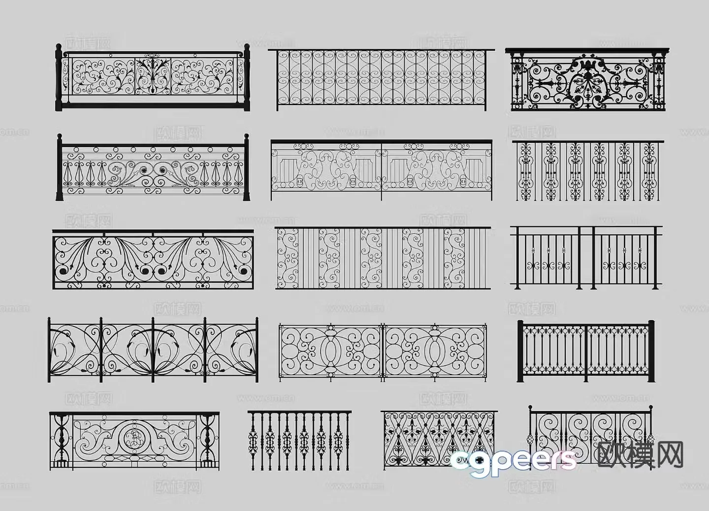 Wrought iron railing fence guardrail handrail 3d model