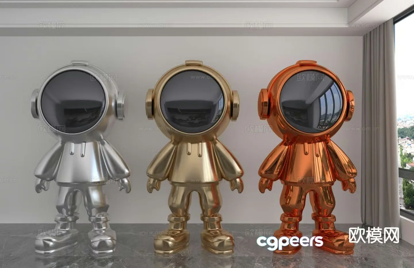 Modern color laser astronaut trendy ornament 3D model