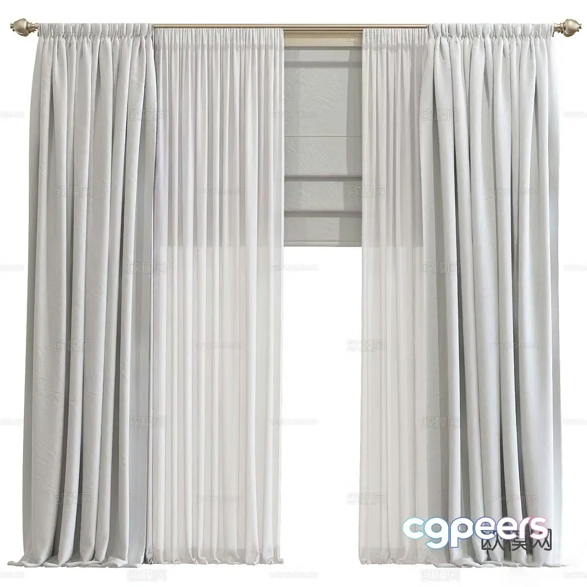 Modern white gauze curtain roller blind curtain 3d model