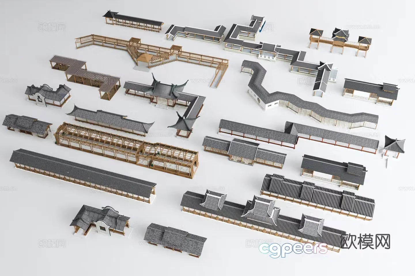 Chinese antique corridor corridor frame corridor 3D model