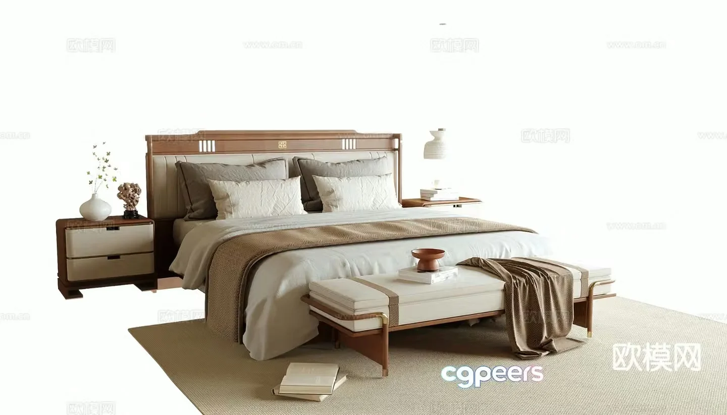 Medieval style double bed 3d model