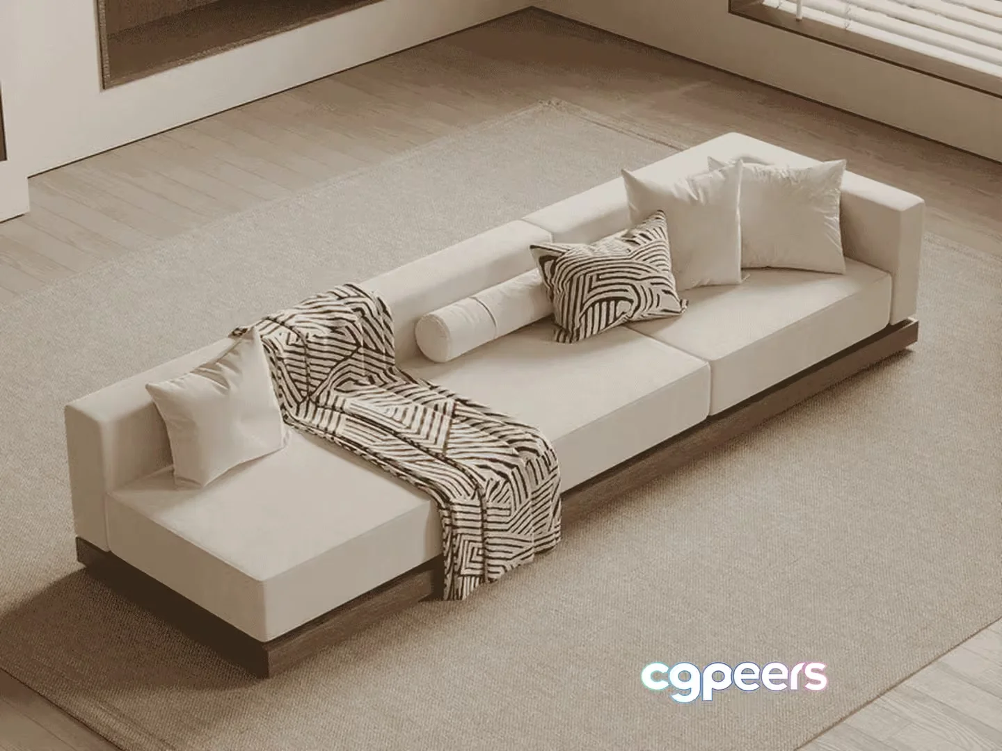 Modern White Sofa 3D Model – 16528 – VRAY Render