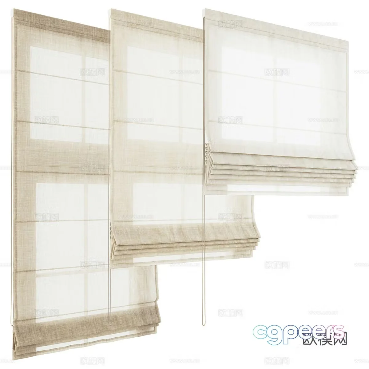 New Chinese cotton and linen fabric roller blind 3D model
