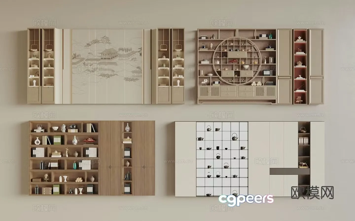 New Chinese style bookcase tea cabinet decorative cabinet 3d model