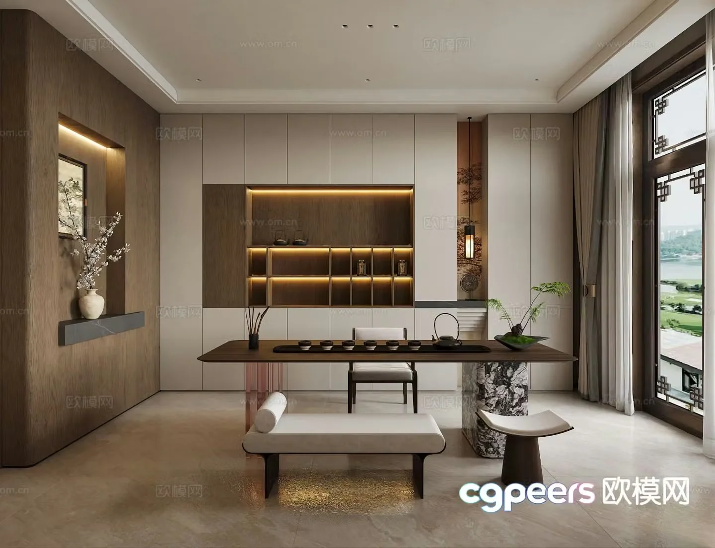 New Chinese-style guest restaurant Song-style Zen teahouse 3D model
