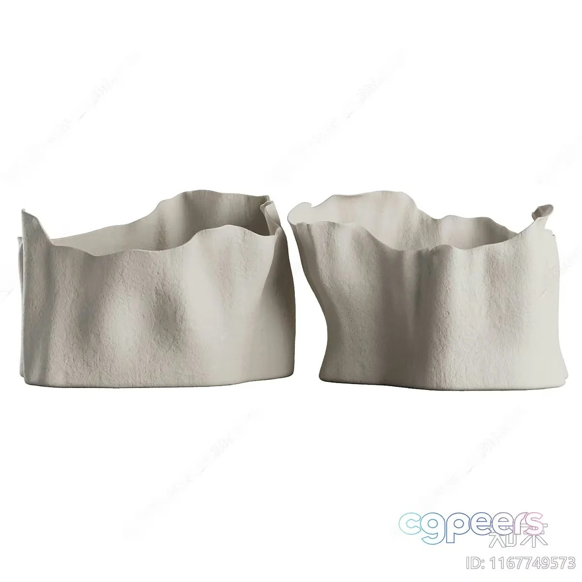 Two White Ceramic Bowls With A Wavy Design 3D Model – 3785 – VRAY Render