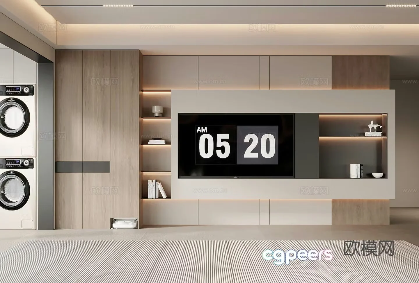 Living room Modern minimalist living room TV background wall TV cabinet decorative ornaments 3d model