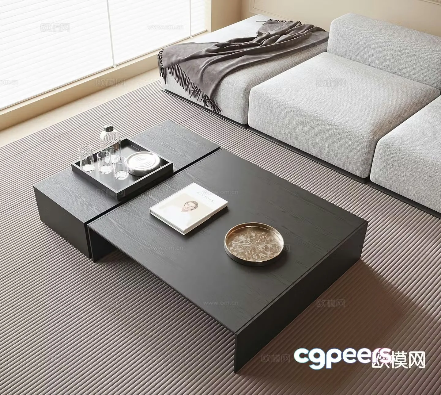 Modern wooden coffee table square coffee table 3d model