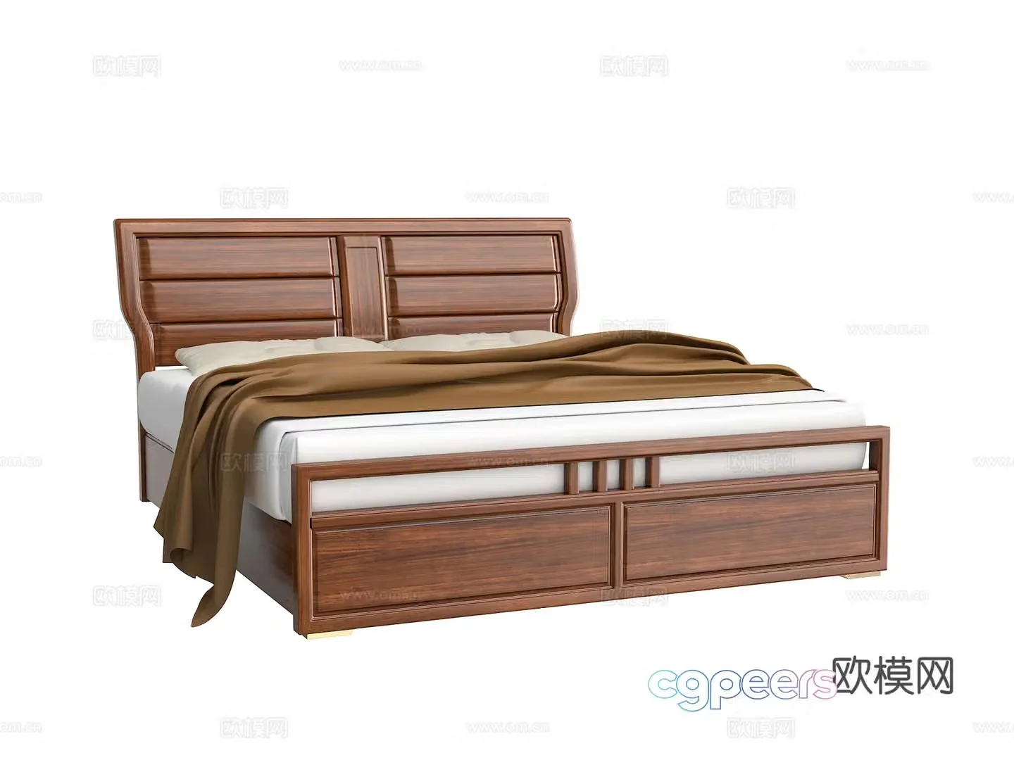 New Chinese style double bed 3D model