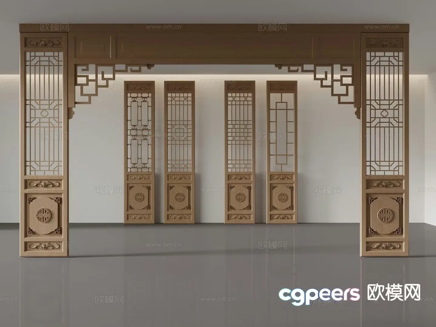 Chinese style pass lattice window door hole 3D model