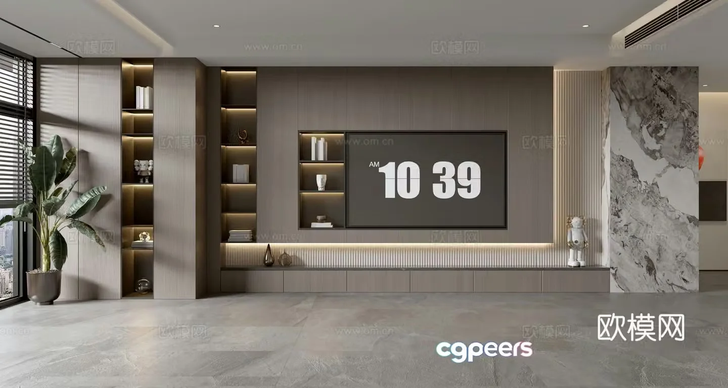 Modern simple full wall cabinet TV background wall d model
