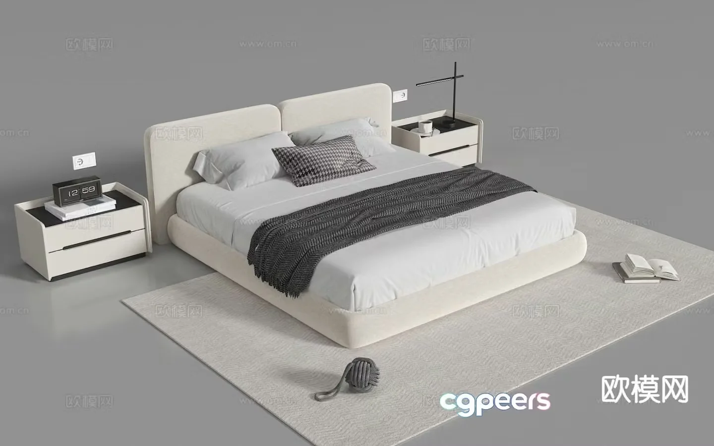 Modern double bed fabric bed 3d model