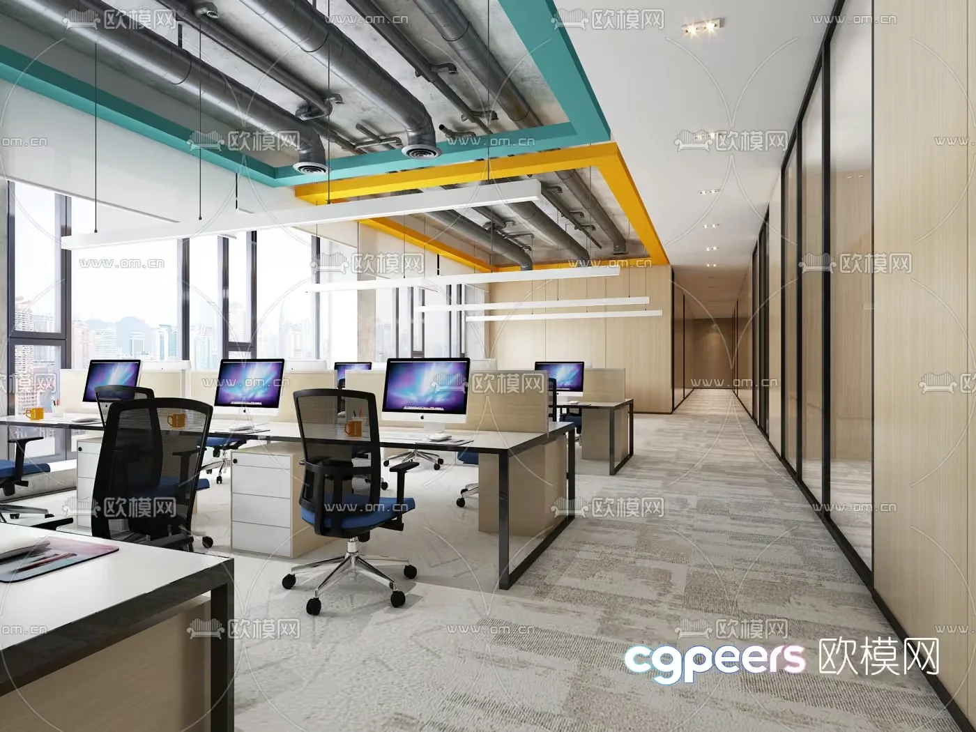 A Modern Office Space 3D Model – 17384 – VRAY Render
