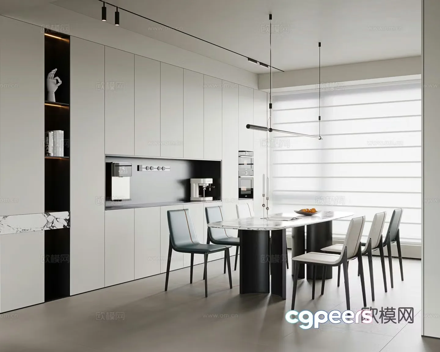 Modern minimalist restaurant dining table and chair combination rock table single chair leather dining chair sideboard 3D model