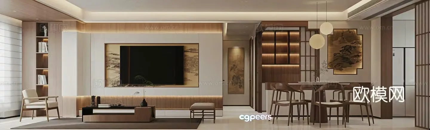 New Chinese style living room TV background 3d model