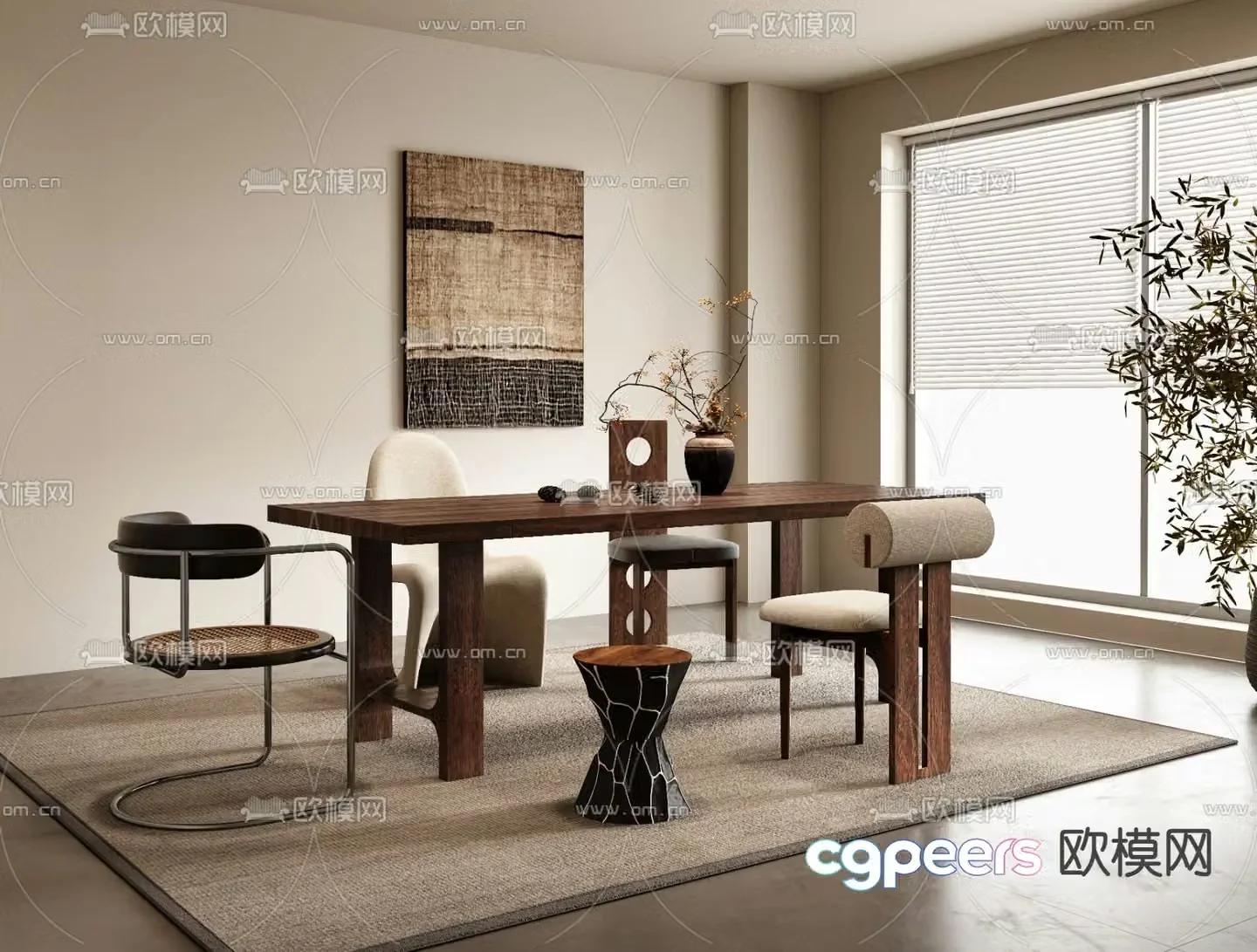 Medieval style dining table and chairs 3d model