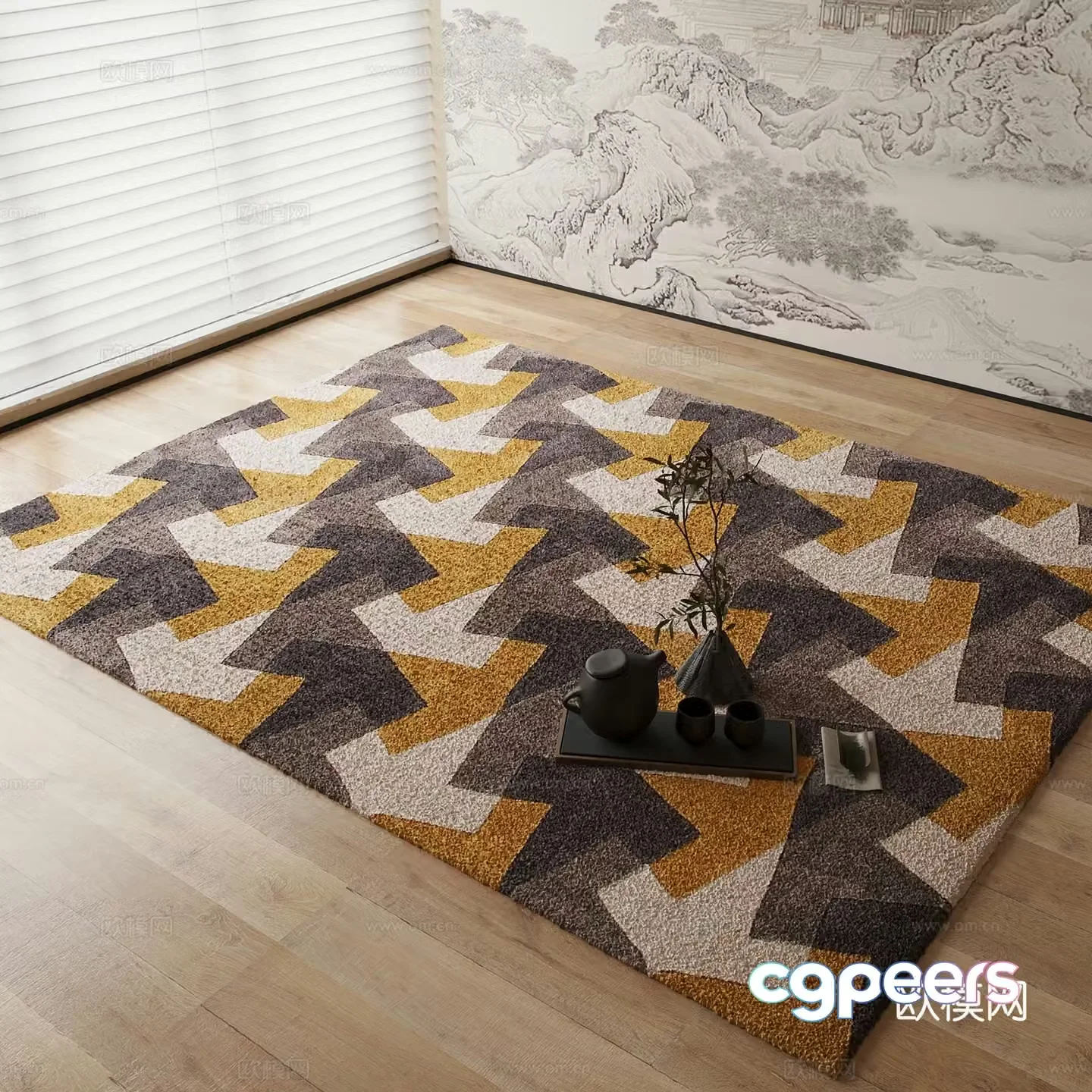 New Chinese carpet Geometric pattern carpet 3D model