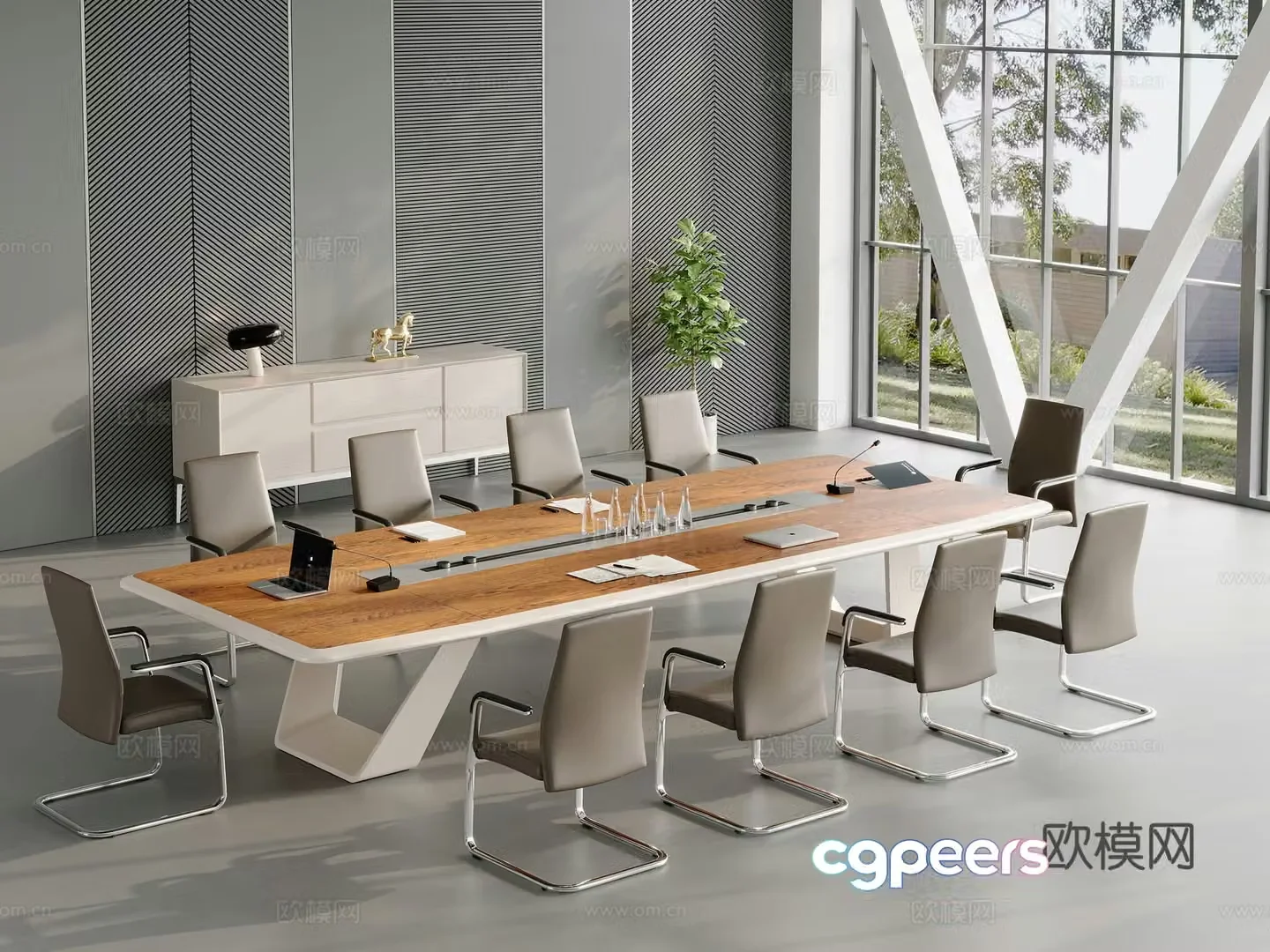 Modern conference table conference room scene 3d model