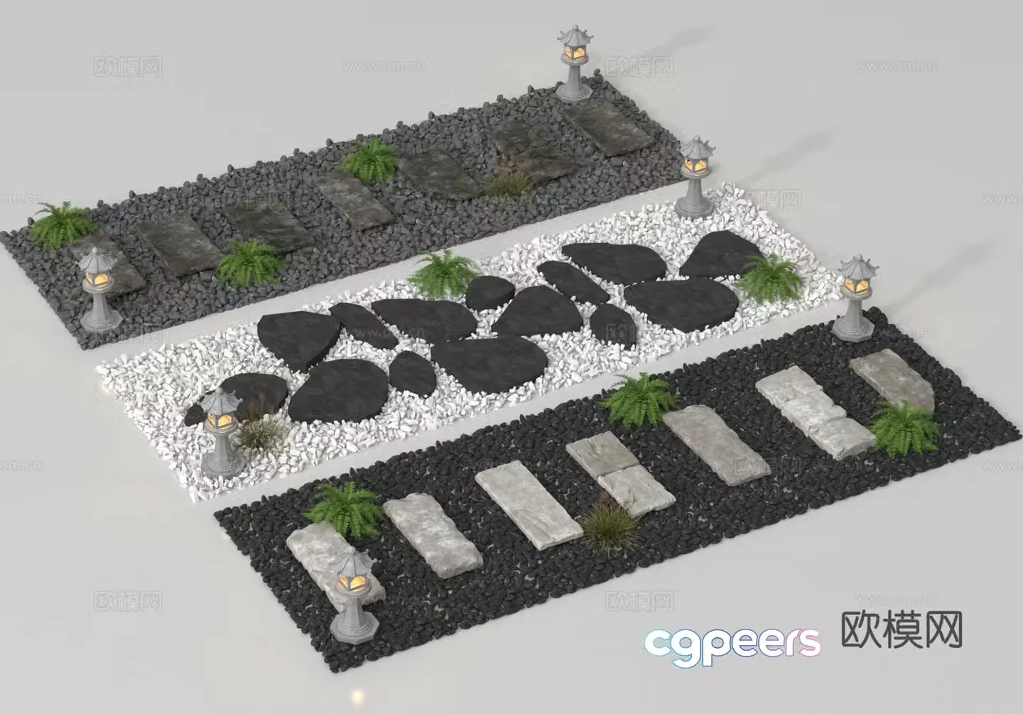 Landscape garden road park steps road paving stone road 3D model