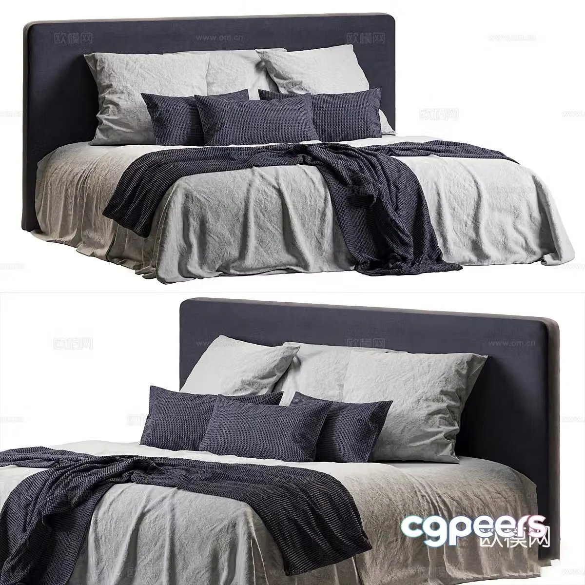 New Chinese style fabric double bed 3D model