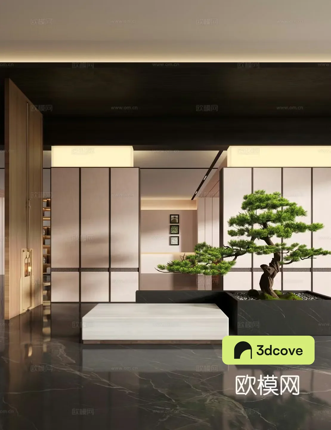 New Chinese hotel club pine tree installation 3D model of pine tree landscaping in the entrance hall