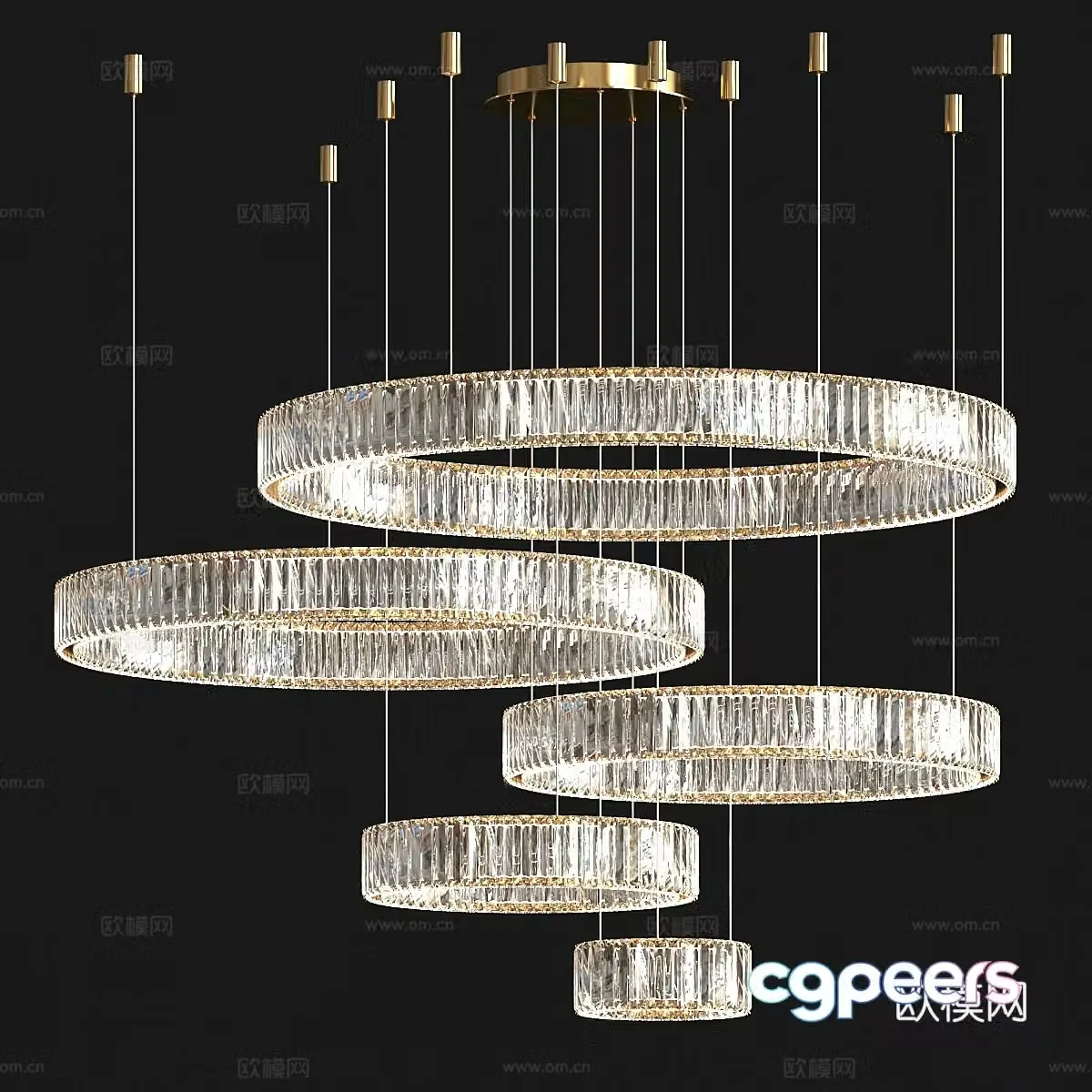 Modern light luxury ring decorative chandelier 3d model
