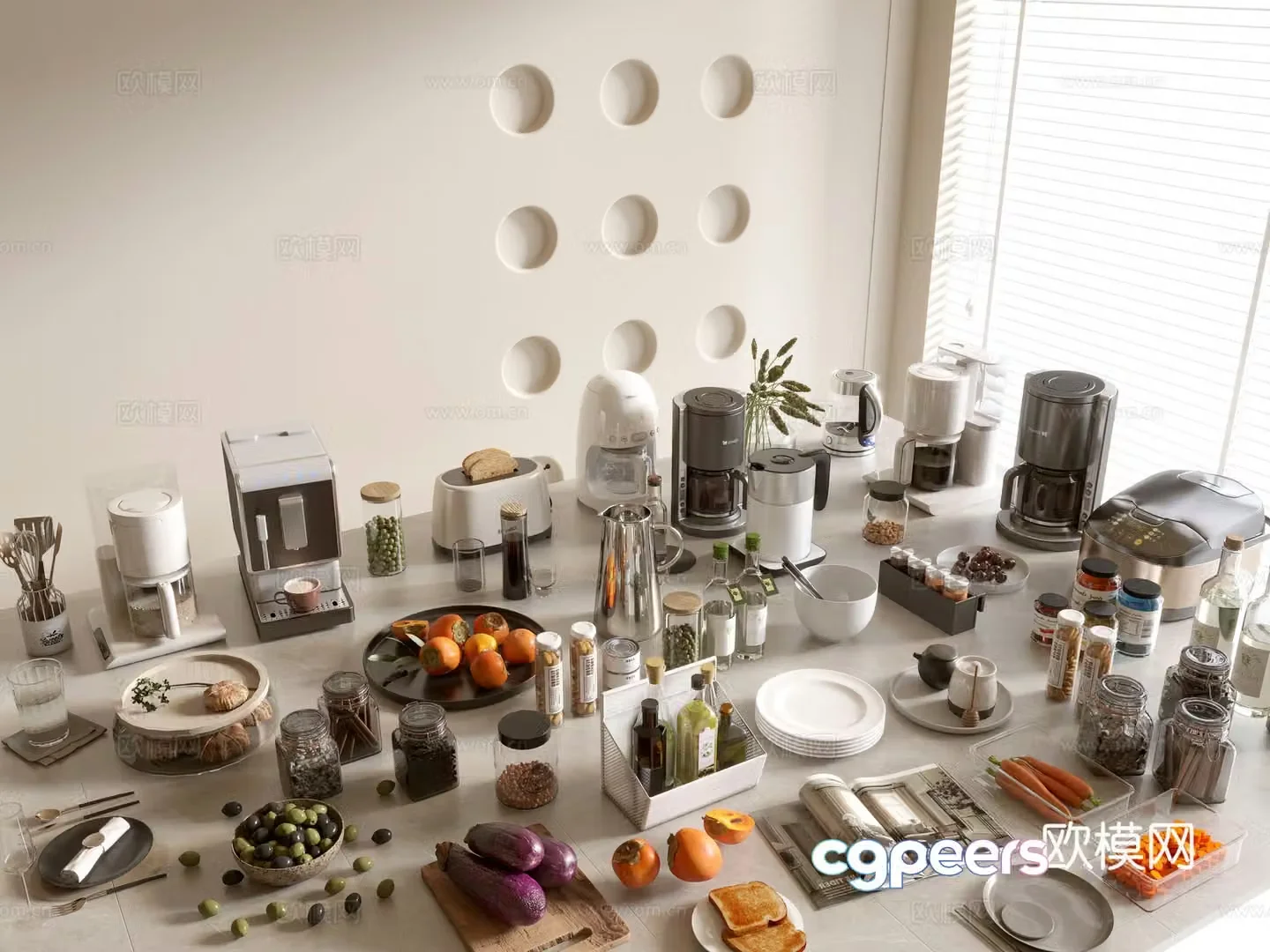 Modern ornament combination Kitchen supplies Kitchenware Tableware Kitchen appliances Art ornaments Dining table 3D model