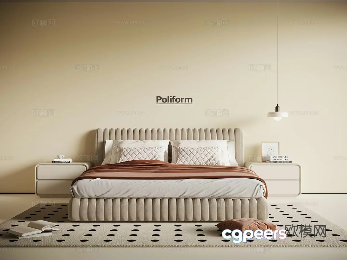 French double bed medieval style double bed 3d model