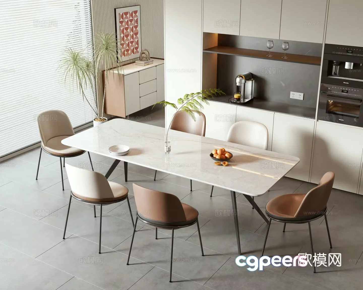 Modern dining table and chair combination 3D model