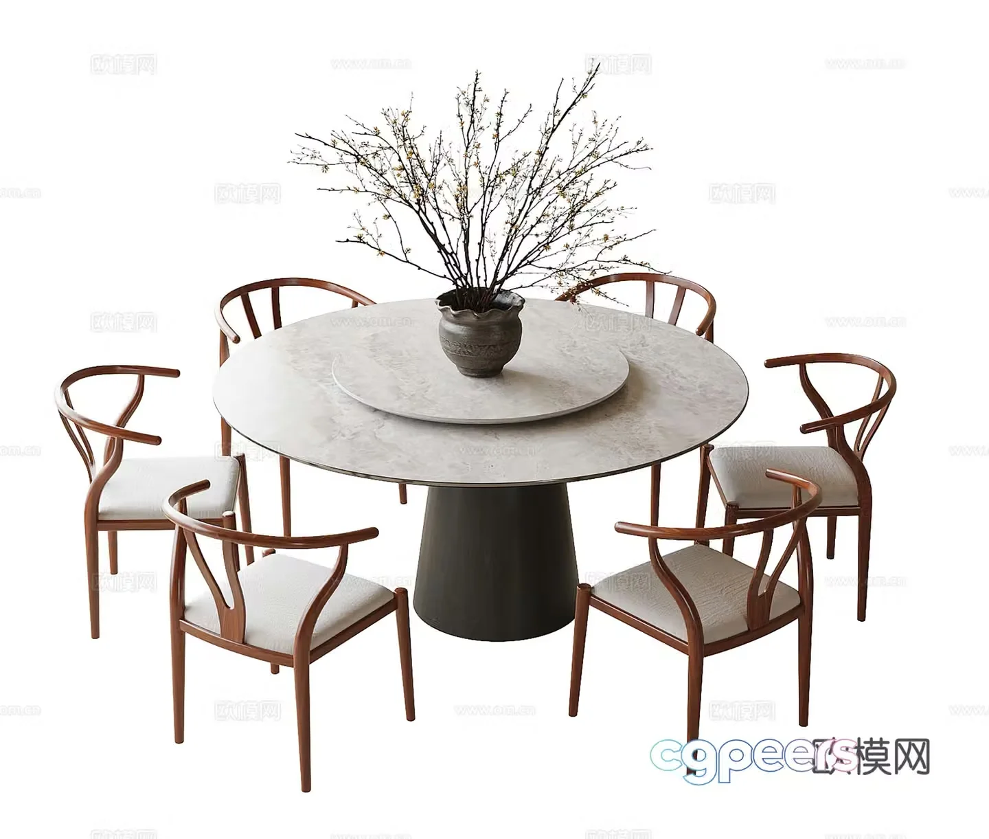 New Chinese round dining table and chair dining chair 3D model