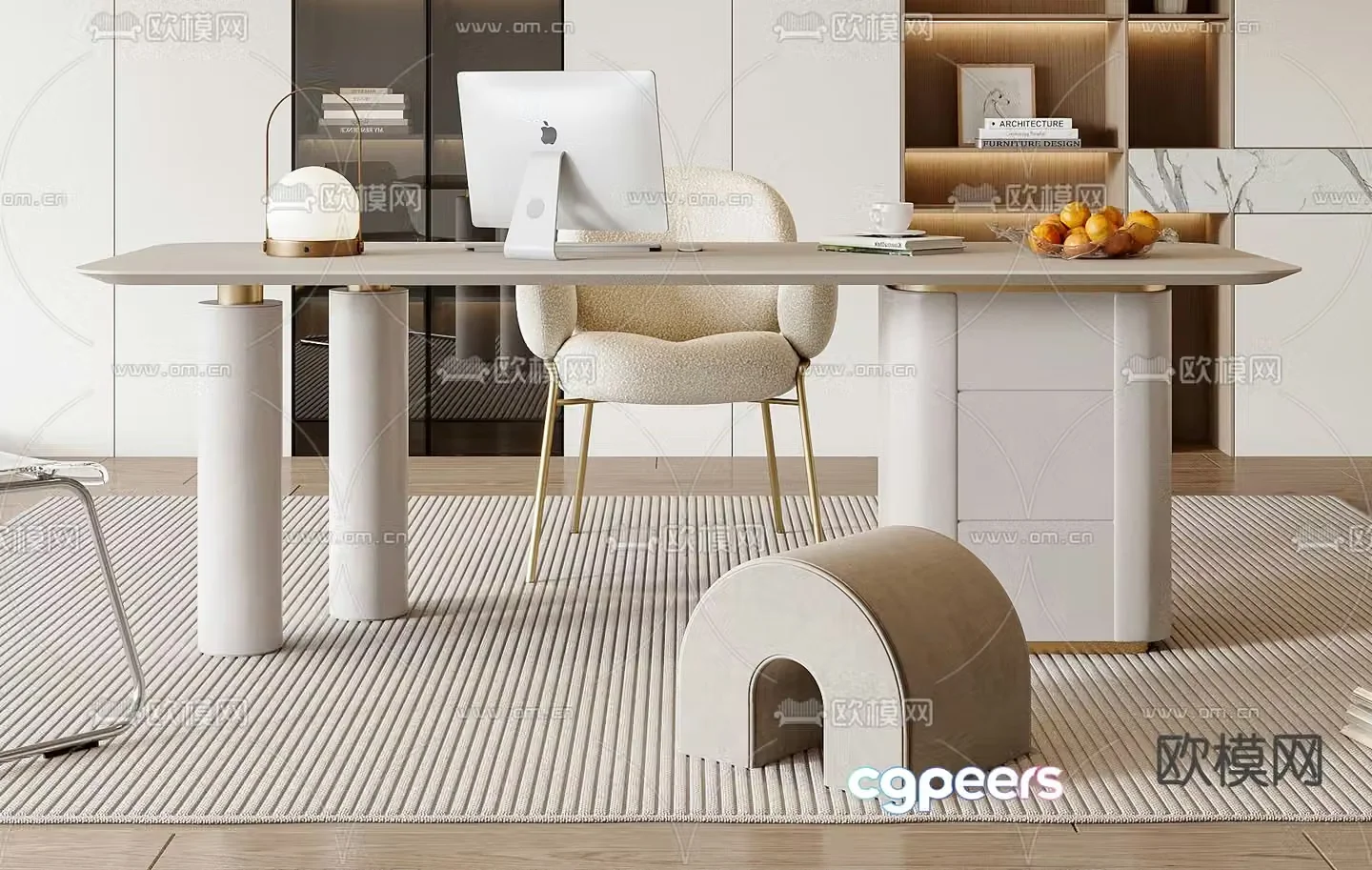 Cream style desk chair 3d model