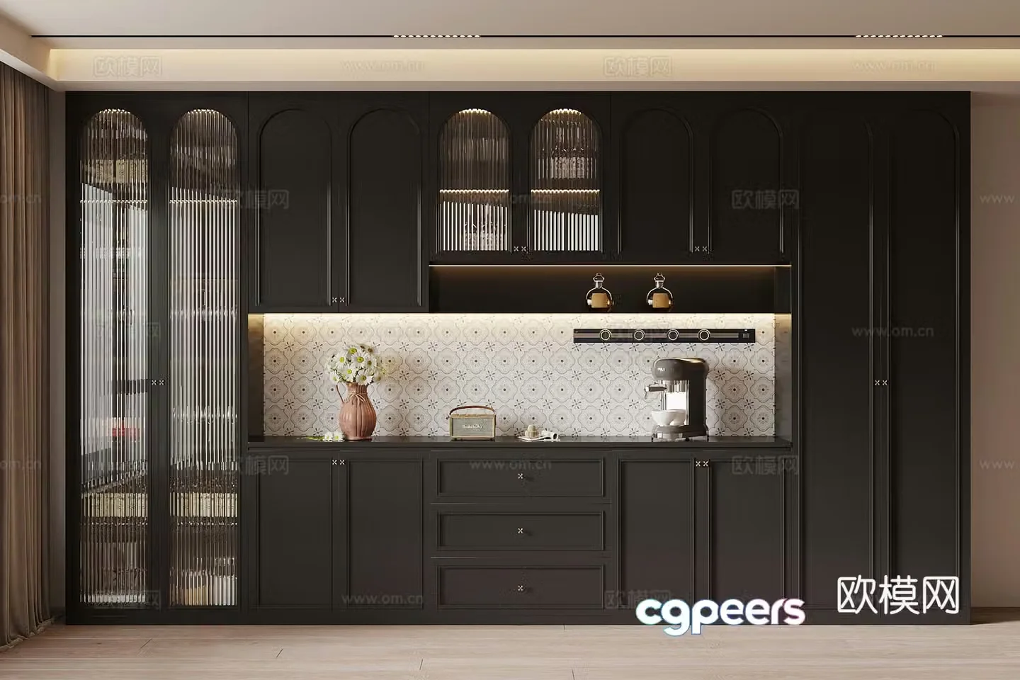 French retro style wine cabinet sideboard 3D model