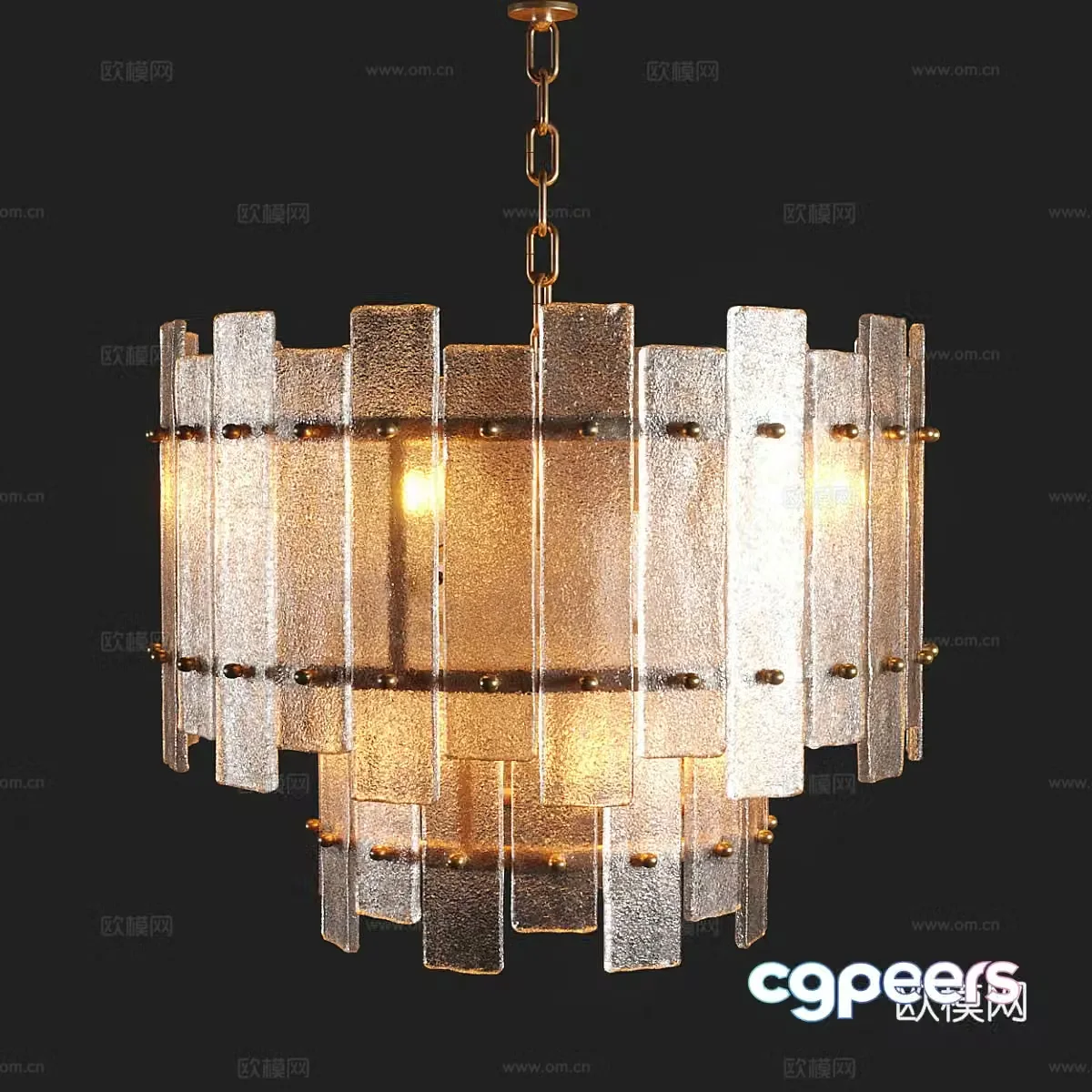 Modern light luxury metallic glass chandelier 3d model