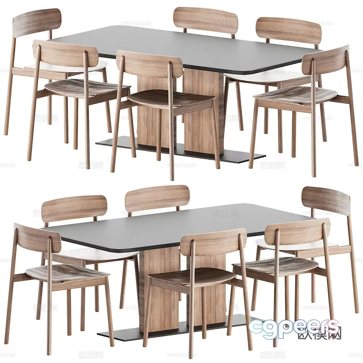 New Chinese dining table and chair 3D model