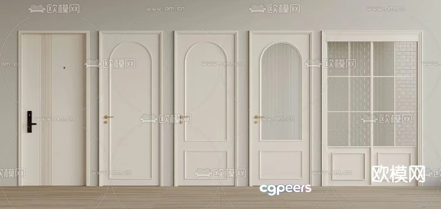 Cream style room door swing door bedroom door 3d model
