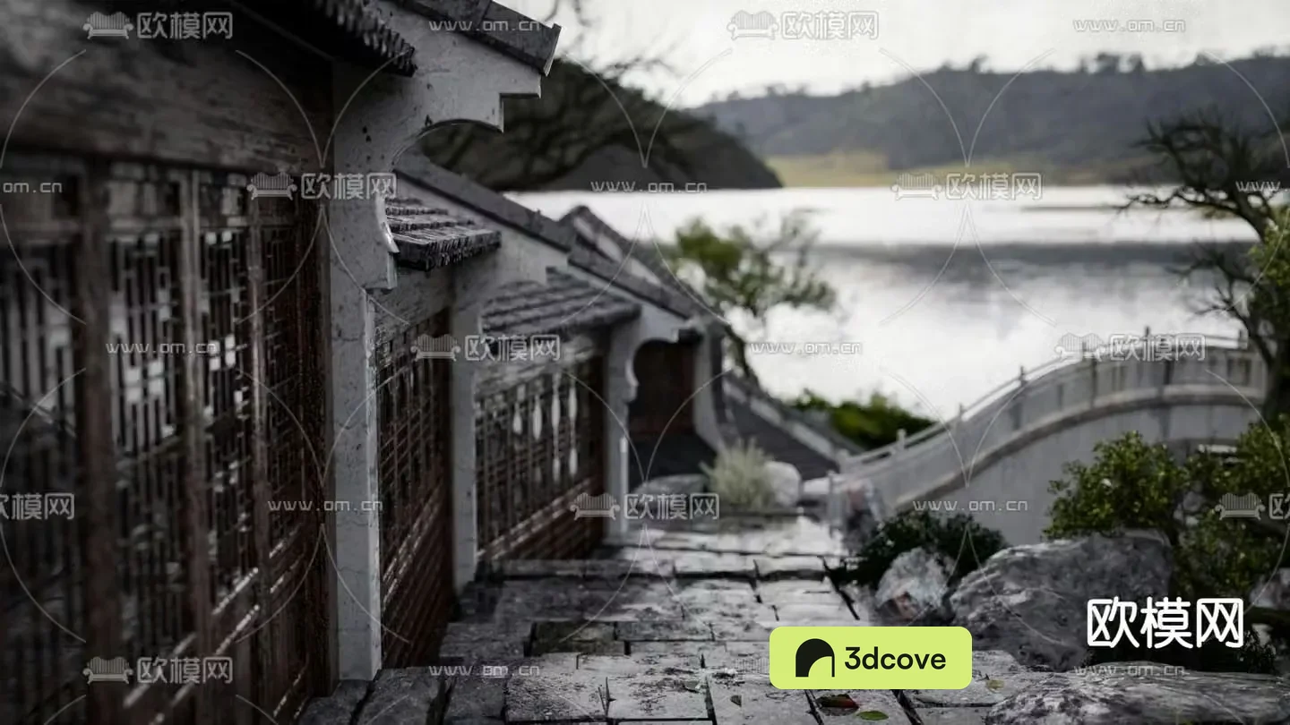 ancient town street after rain