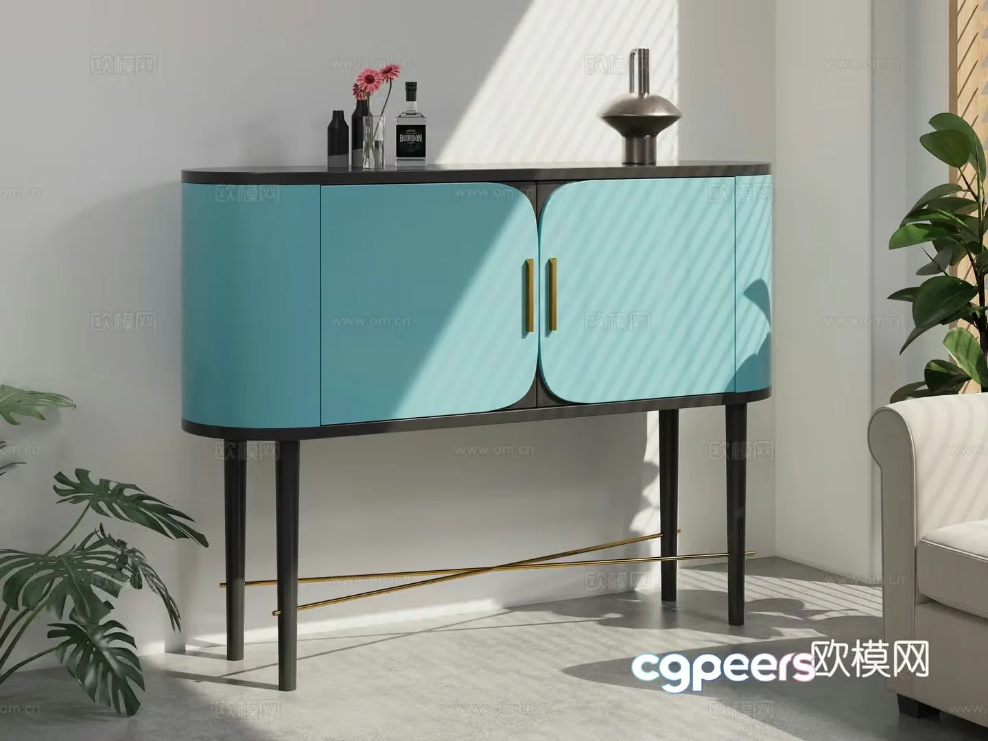 Italian light luxury painted sideboard tea cabinet household entrance cabinet storage cabinet decoration cabinet 3d model 3d model