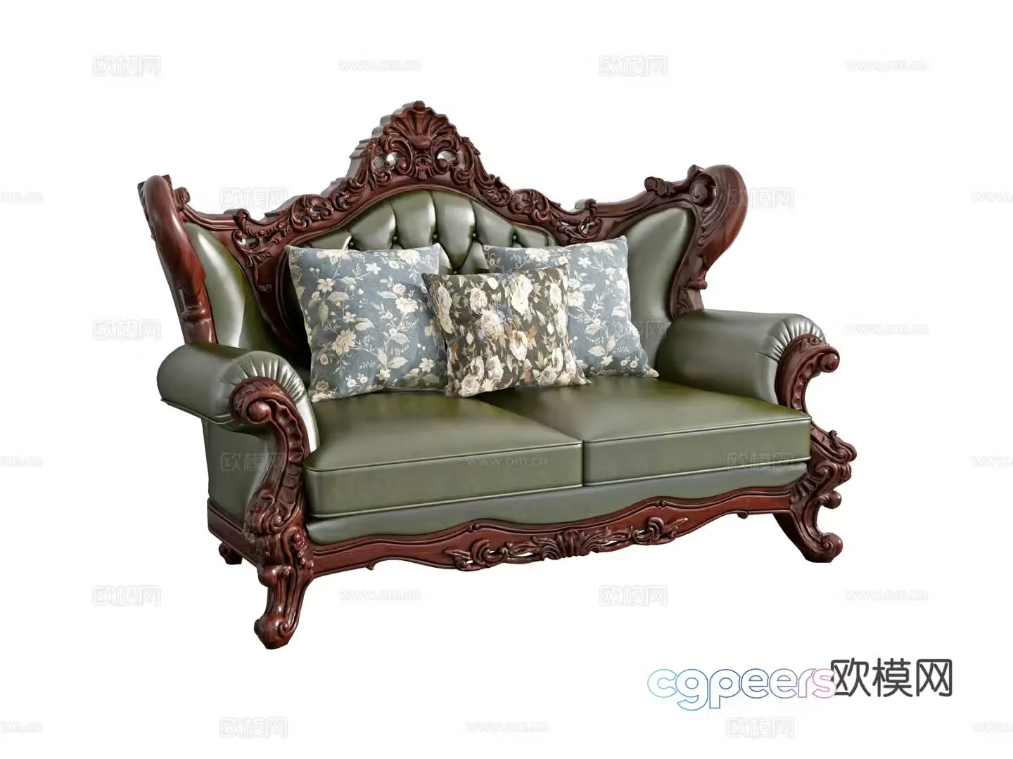 Double sofa leather sofa 3d model