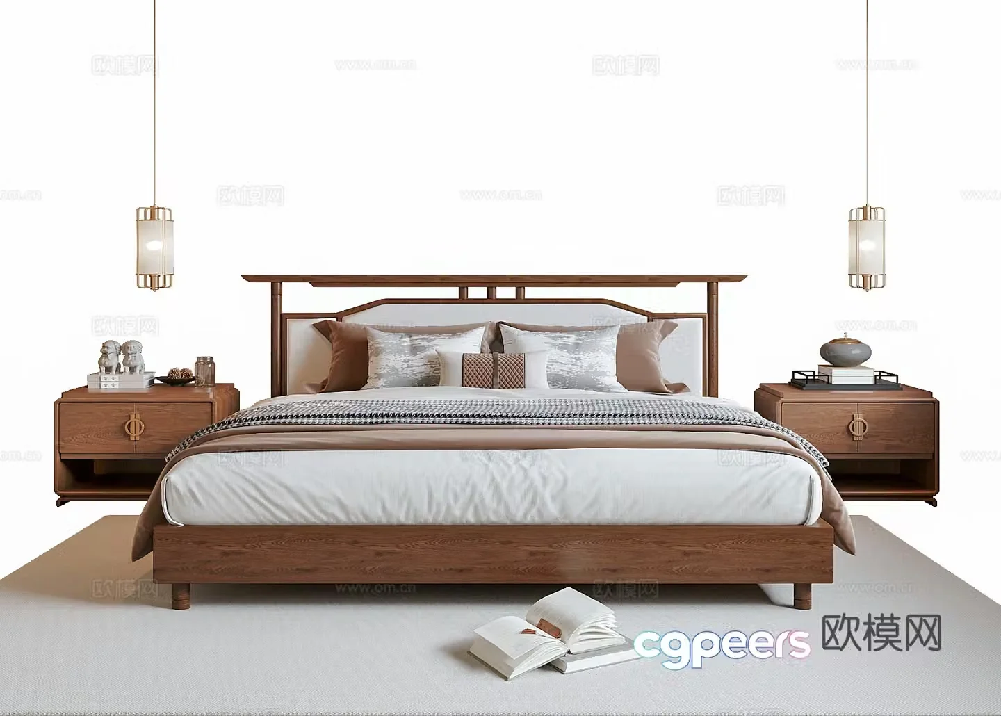 New Chinese Song style double bed 3D model