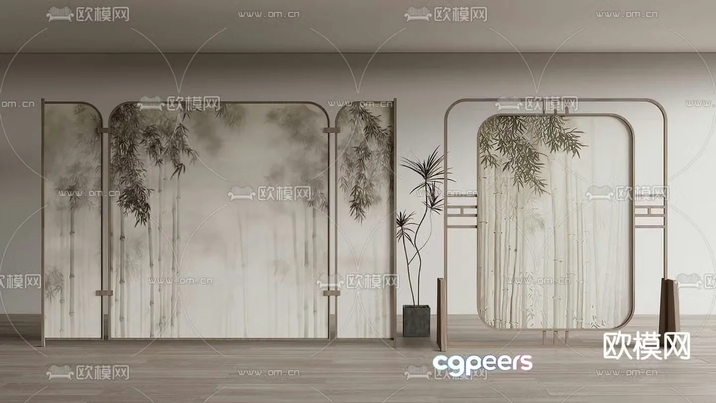 New Chinese style bamboo screen 3d model