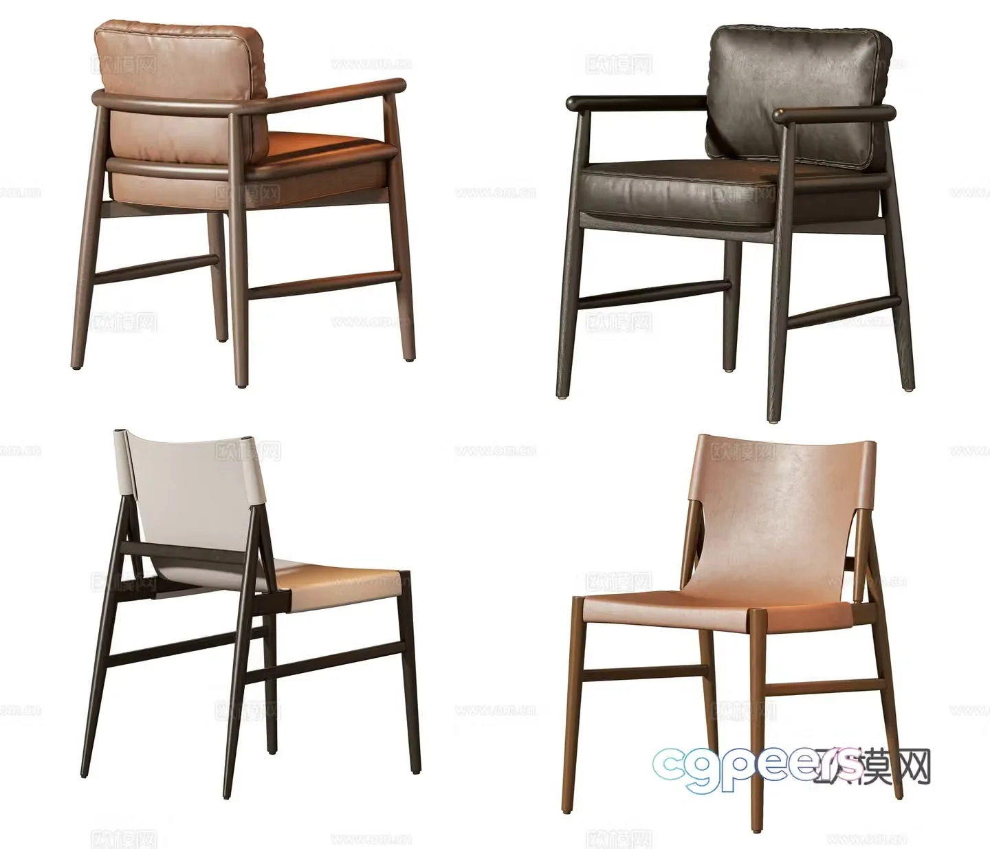 New Chinese style single chair dining chair 3D model