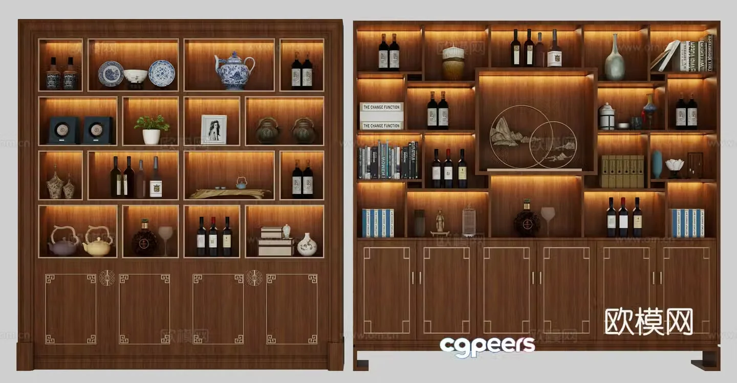 Chinese wine cabinet combination 3D model