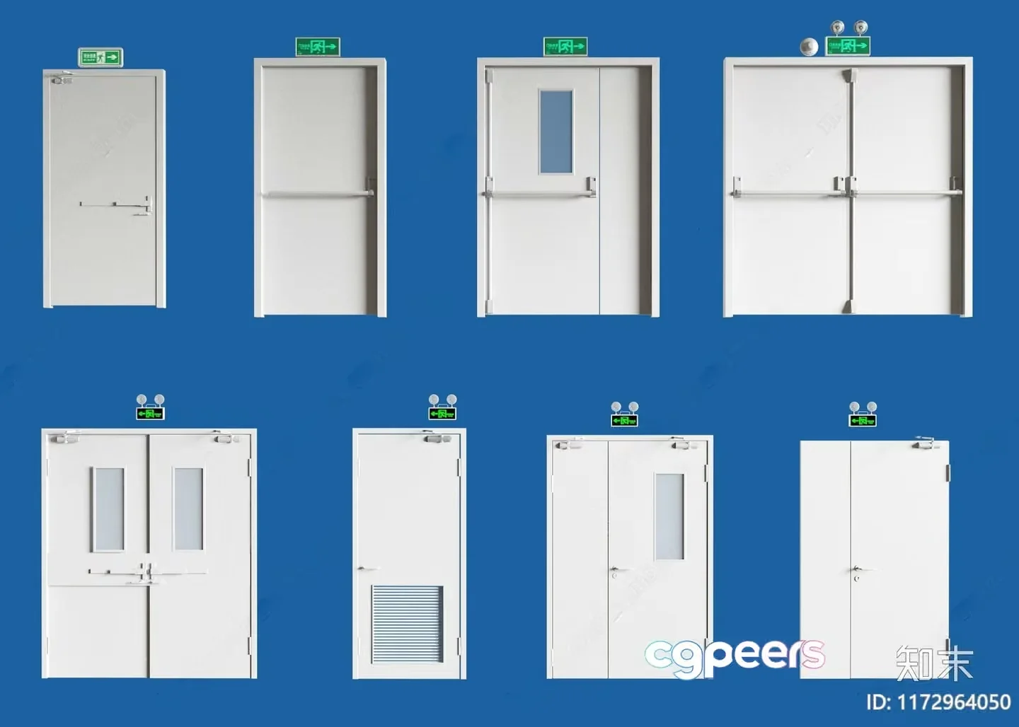 A Collection Of White Doors With Various Features 3D Model – 7014 – VRAY Render
