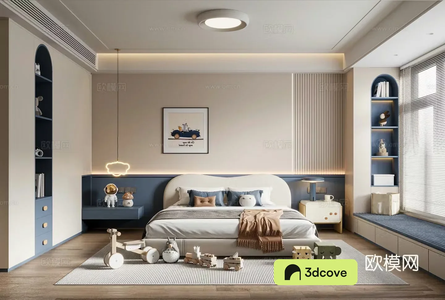 Modern cream style children’s room children’s double bed children’s wardrobe children’s toys children’s accessories