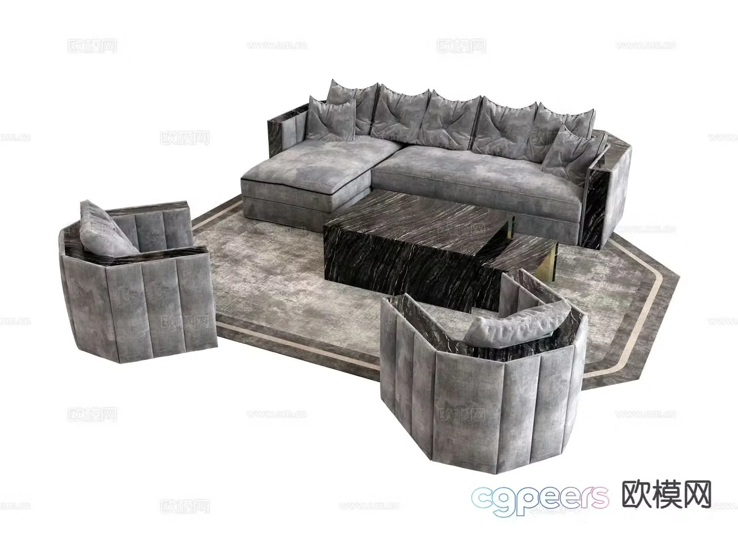 visionnaire italian sectional sofa 3d model