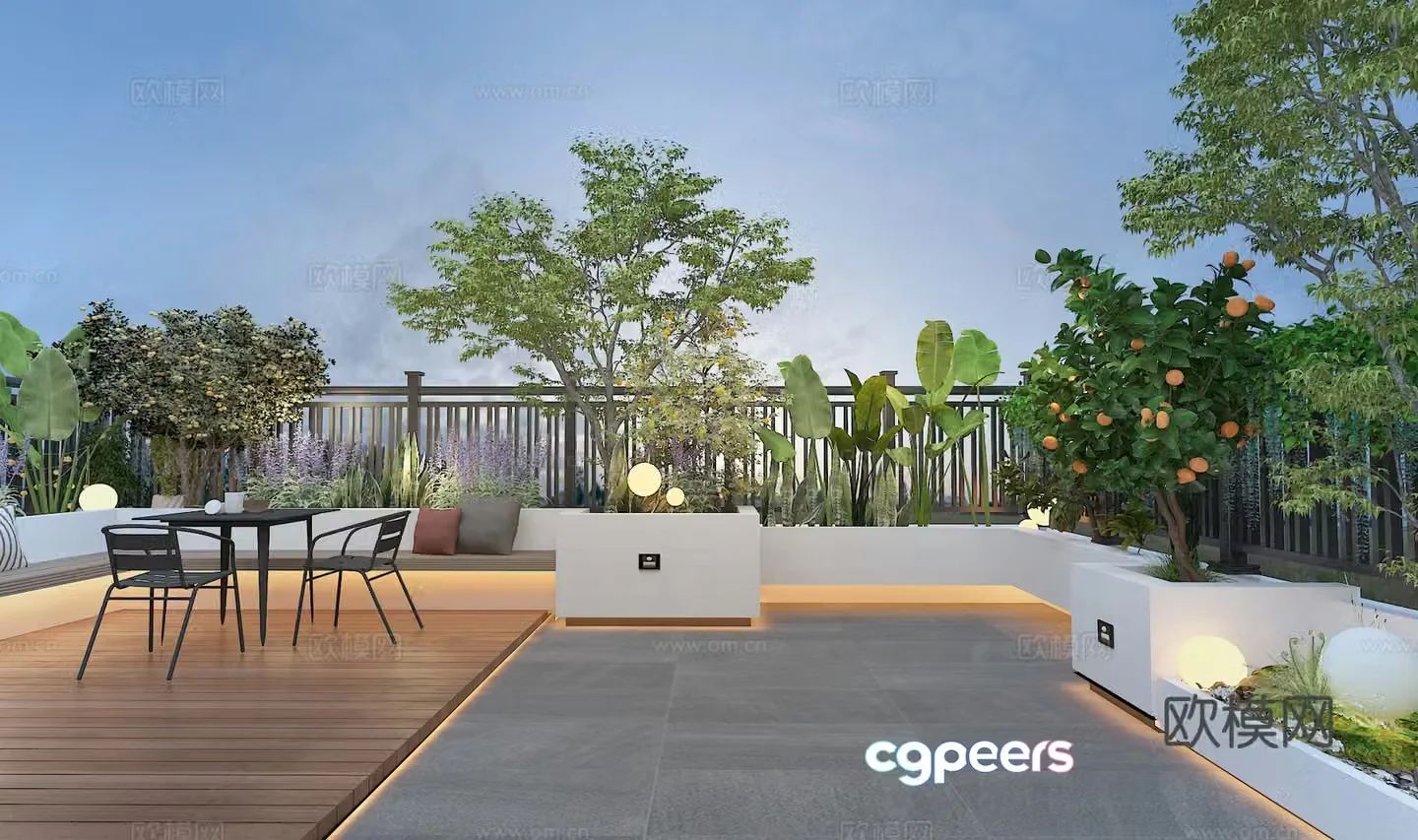Roof garden Villa garden Sunroom Plant Bird of Paradise Fruit Tree 3d Model