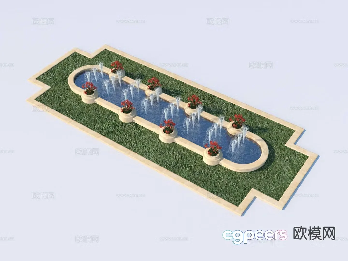 Modern fountain flower pond 3d model