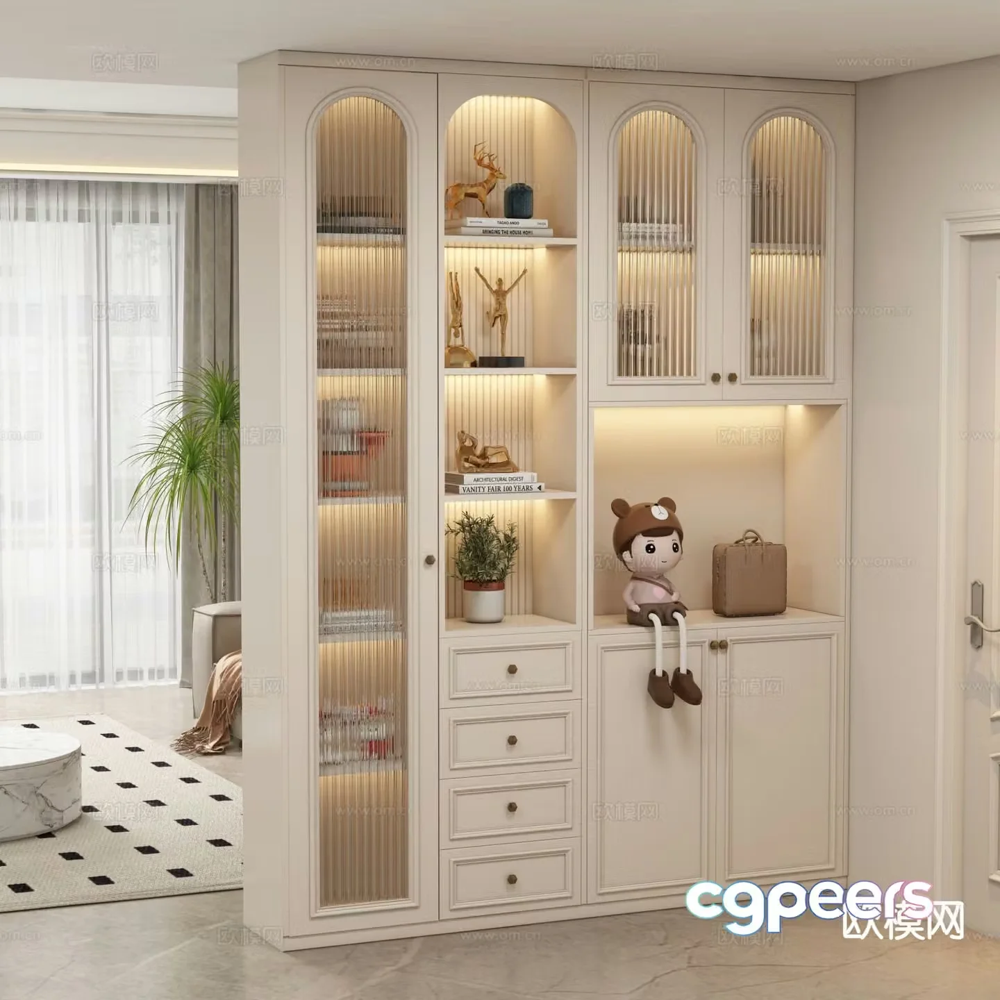 Cream style entrance cabinet shoe cabinet 3d model