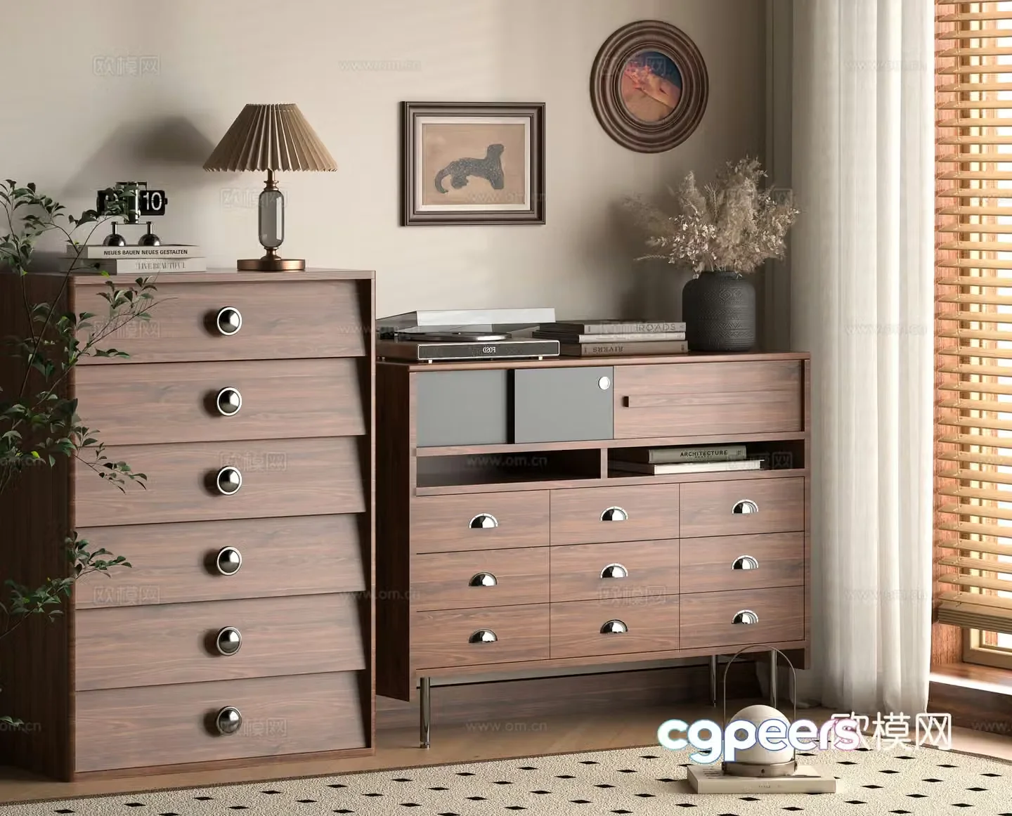 Middle-aged style entrance cabinet chest cabinet 3d model